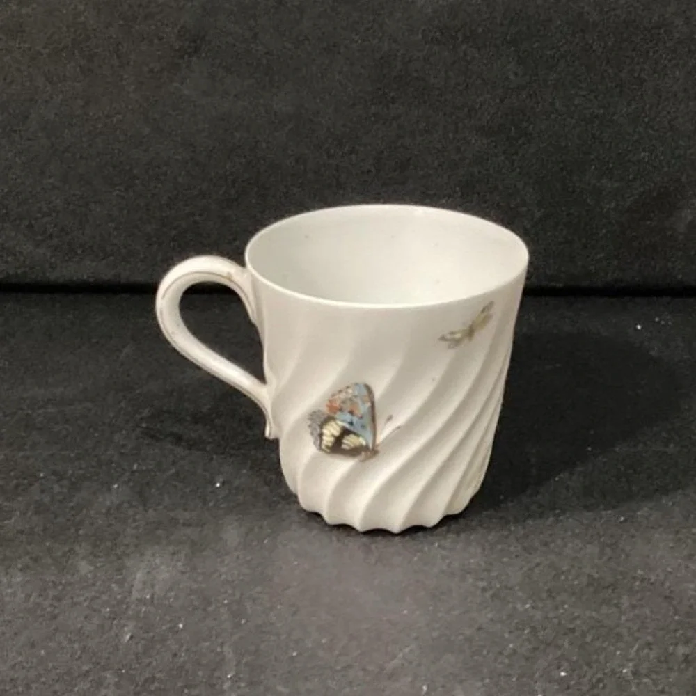 Haviland Limoges Meadow Visitors Demitasse Cup, Vtg Butterflies & Grasses Design